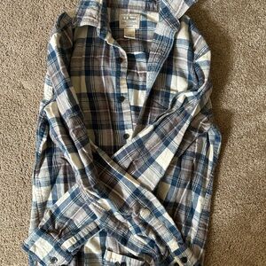 L.L. Bean Casual Blue and Brown Button Down Shirt